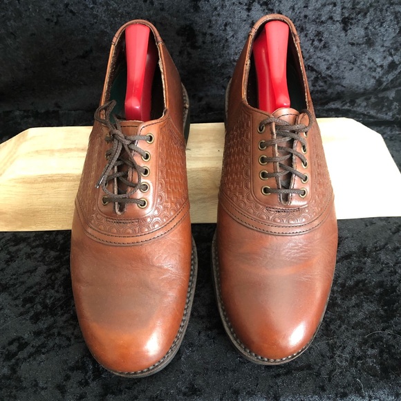 HS Trask Leather Weave Saddle Dress Shoe Oxford Brown, 8.5 M - Picture 2 of 11